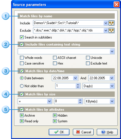 Action source parameters