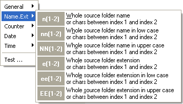 Filename formatting mask menu