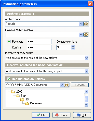 Destination parameters