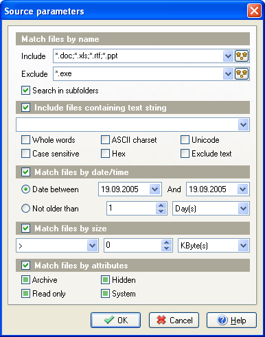 Source filter parameters